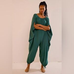 New Free People Milo One-Piece  Oversized Dolman Sleeve Linen Viscose Jumpsuit